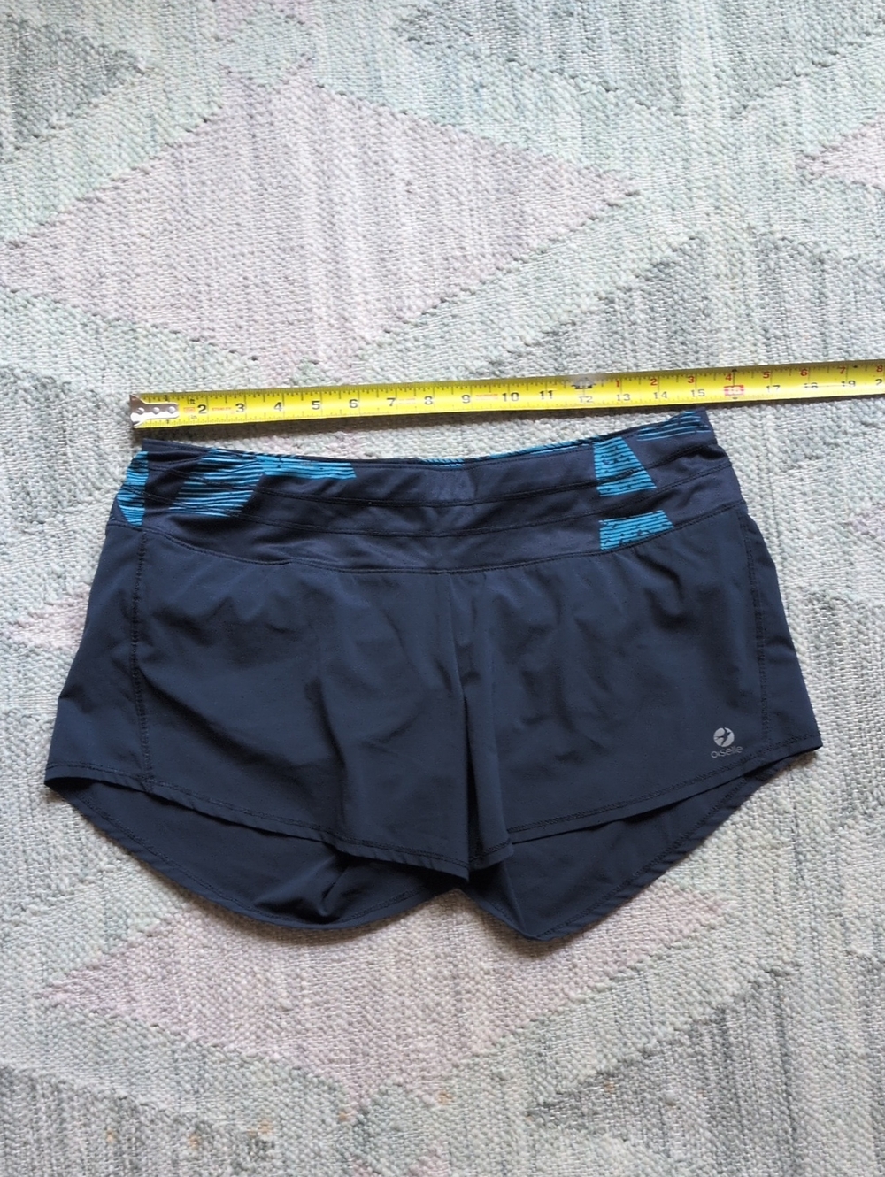oiselle Navy Athletic Running Shorts with Teal Accent